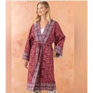 Sundance Cascade Ridge Robe Quilted Kimono Cotton Robe Petite M/L 100% Cotton